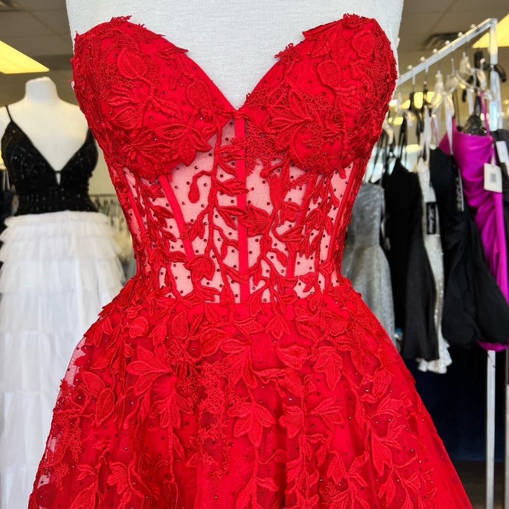 SHERRI HILL RED STRAPLESS CORSET A-LINE PROM DRESS 55760 SIZE 6 NWT PROM - Picture 5 of 12